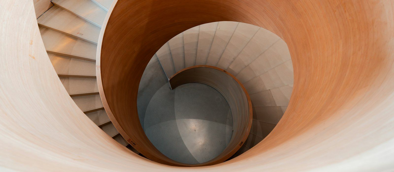 A curving spiral staircase seen from above