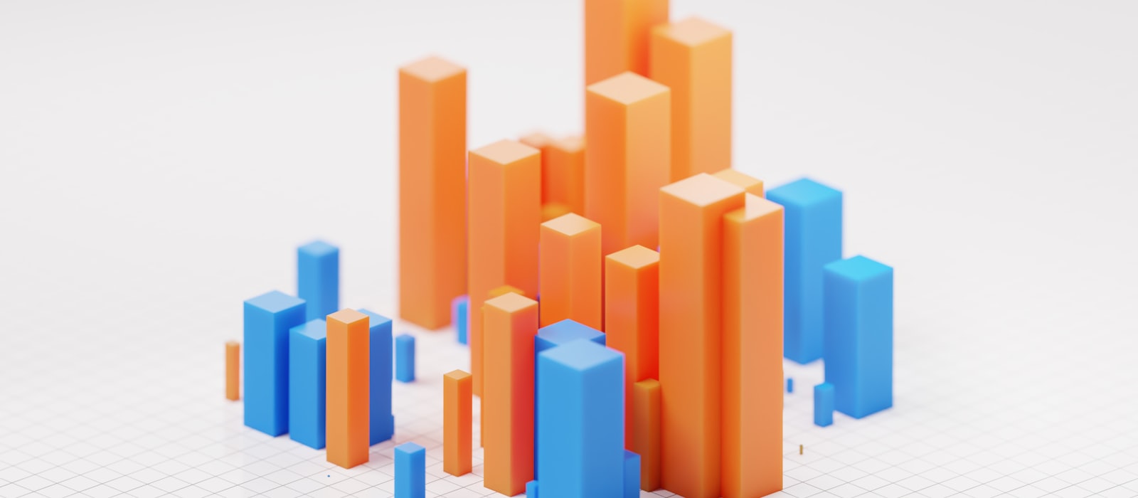 A three-dimensional bar chart whose columns rise to markedly different heights