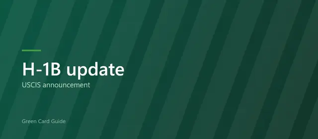 A dark green title card reading “H-1B update” above the words “USCIS announcement”